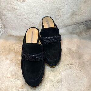 Veronica Beard Delia Studded Clogs Mules Suede Leather Wood Braid Size 9
